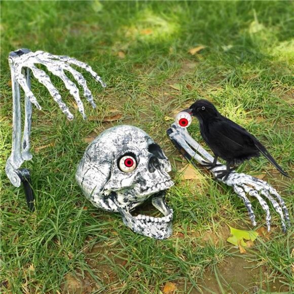 Skeletons Halloween Decorations Outdoor, Realistic Skeleton Hands and Head - Picture 1 of 8